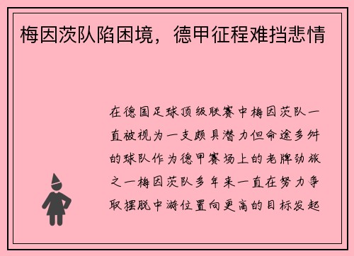 梅因茨队陷困境，德甲征程难挡悲情