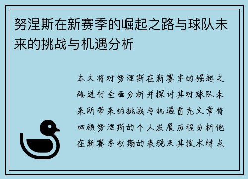 努涅斯在新赛季的崛起之路与球队未来的挑战与机遇分析