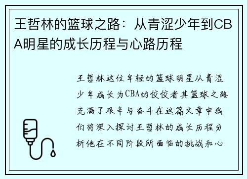 王哲林的篮球之路：从青涩少年到CBA明星的成长历程与心路历程